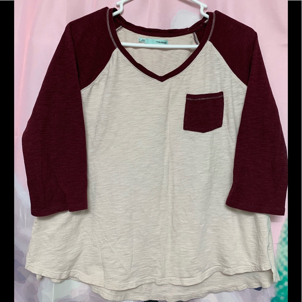 Burgundy and cream baseball T